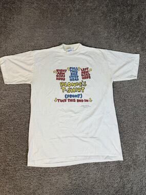 Vintage Hallmark Shirt Mens L White Dumb Blondes Funny Front Graphic Novelty 90s